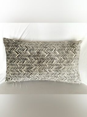 Designer Velour Neutral Chevron Accent Pillow - Charcoal and White 12”x20”